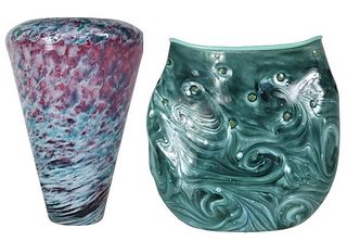 (2) Sea Foam Art Glass Vases
