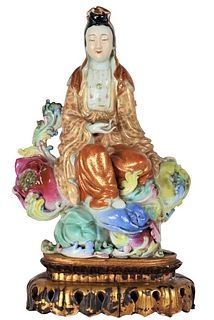 Chinese Bodhisattva Kang-Shi Hand Painted Ceramic
