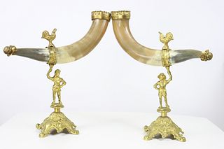 Pair of Gilt metal Figural Horn Stands