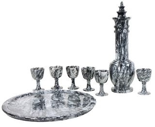 Set of Stone Tray w/ Chalices and Drink Vessel