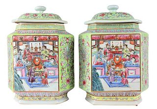 (2) Chinese Painted Lidded Jars