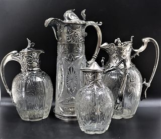 (4) Russian Silver Claret Jugs w/ 3 Signed Faberge