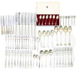 Assorted Silver Plated Flatware Antique 71 Pieces