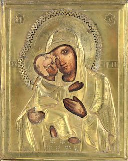 Antique Russian Icon Madonna & Child
