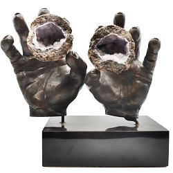 Signed Statue of Hands with Geodes