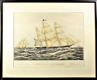 Currier and Ives Clipper Ship Sweepstakes Litho