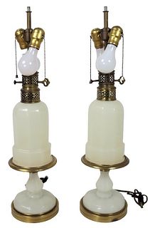 Pair of 19th C. Gilt Brass & Glass Lamp