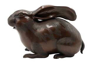 Bronze Crouching Rabbit Sculpture