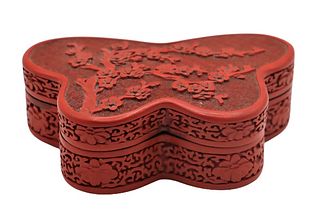 Chinese Butterfly Form Cinnabar Container