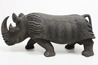 Large Wooden Rhino Figure