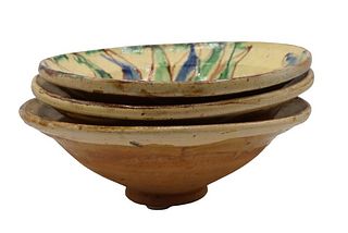 (3) Hand Painted Glazed Earthenware Bowls