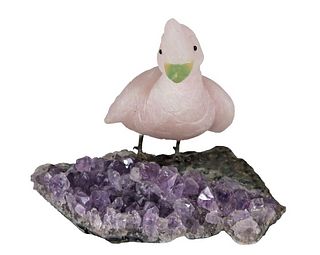 Stone Bird on Amethyst Base