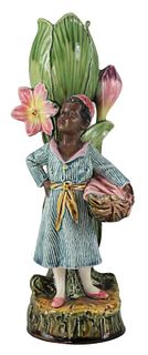 Painted Ceramic Child with Flowers