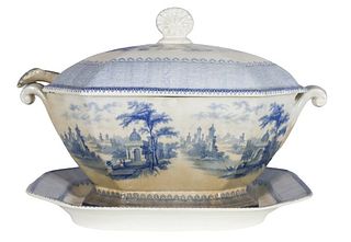 Rock Stone Blue & White Tureen with Ladle