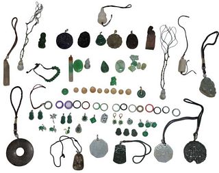 Collection of Chinese Jewel & Stone Pendants/Rings