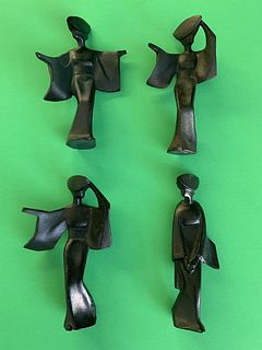 Set of 4 Vintage Cast Iron Japanese Geisha Figurines