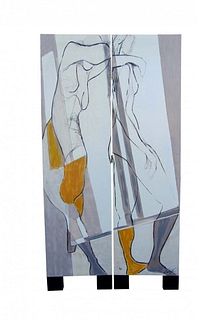 Oil on Canvas Room Divider, Nude Painting Signed