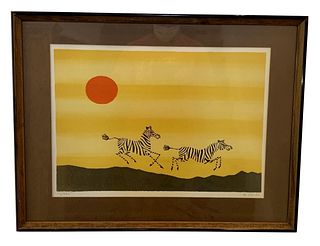 Running Zebras, Lithograph by Keith De Carlo