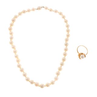 A Pearl Ring & Strand of Pearls