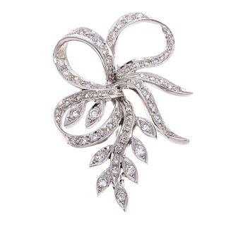 A 14K White Gold Diamond Floral & Bow Brooch