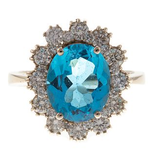 A 14K Natural Blue Topaz & Diamond Ring