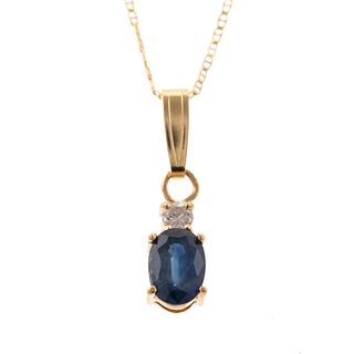 A Sapphire & Diamond Pendant with 14K Chain