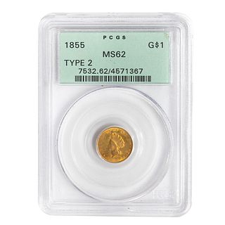 1855 Ty 2 Gold Dollar PCGS MS62 OGH