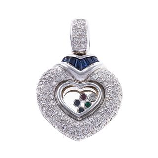 A Pave Diamond & Sapphire Heart Pendant in 18K