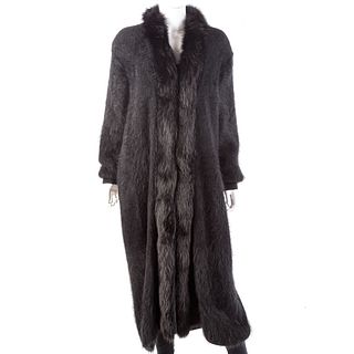 Black Angora & Fox-Trimmed Sweater Coat