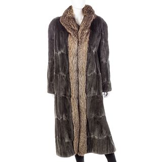 Grey Sheared Mink & Fox-Trimmed Coat