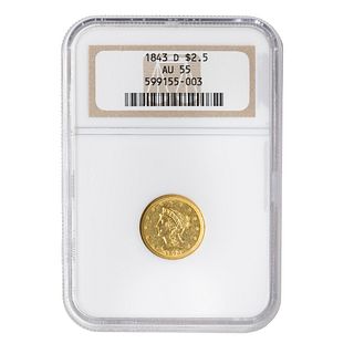 1843-D Liberty Gold $2.5 Small D NGC AU55