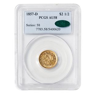 1857-D Liberty Gold $2.5 PCGS AU58 CAC