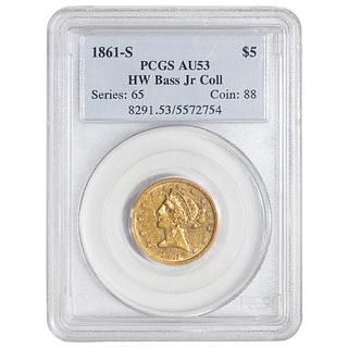 1861-S Liberty Gold $5 PCGS AU53 HW Bass
