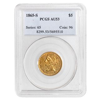 1865-S Liberty Gold $5 PCGS AU53
