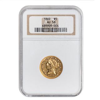 1869 Liberty Gold $5 NGC AU58