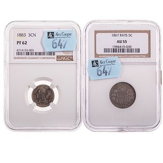 Pair of Nice Type Coins 1883 3CN Proof + 1867 Rays