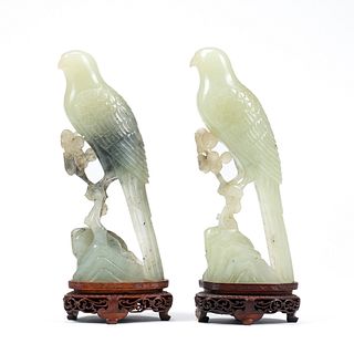 Grp: 2 Carved Chinese Hardstone Birds w/ Stands