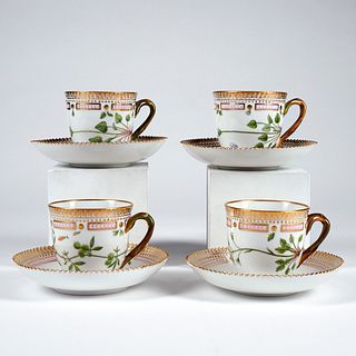 Set of 4 Flora Danica Saucers & Teacups