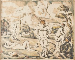 Paul Cezanne "The Large Bathers" Hand-Colored Lithograph