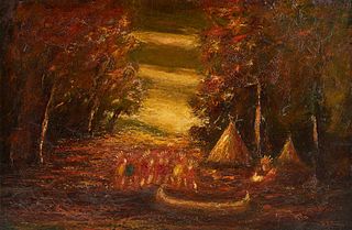 Style of Blakelock "Indian Encampment" Oil on Canvas