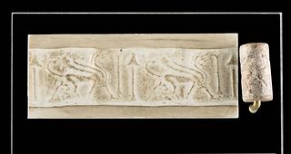 Neo-Assyrian Stone Cylinder Seal Bead w/ Griffin