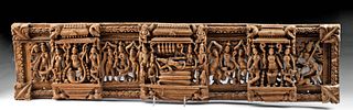 19th C. Indian Wood Devotional Panel w/ Vishnu & Shesha