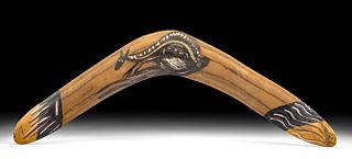 20th C. Australian Wood Boomerang w/ Kangaroo Motif