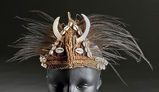 20th C. Papua New Guinea Abelam Fiber & Tusk Headdress