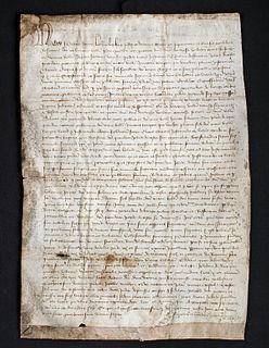 1416 French Hand-Written Legal Document on Parchment