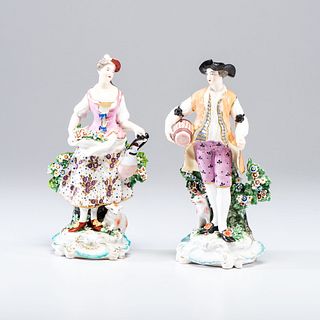 A Pair of Derby Porcelain Figures of a Shepherdess and Companion