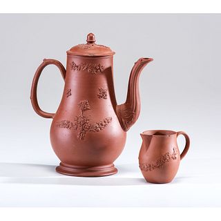 A Staffordshire Redware Coffee Pot and Creamer