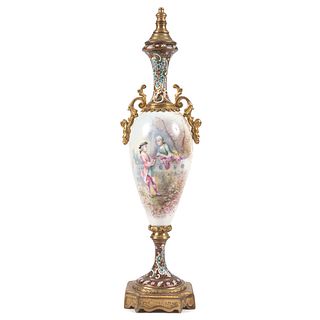 A Sevres-style Lidded Urn with Ormolu Mounts and Enamel Decoration