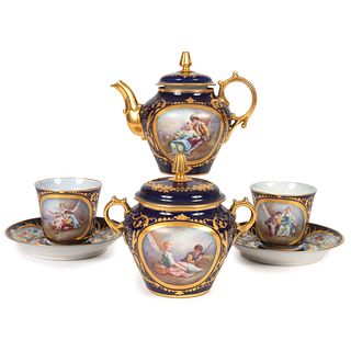 A Sevres-style Four-Piece Tea Set in Cobalt