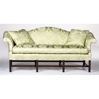 A George III-style Silk Damask-Upholstered Mahogany Sofa